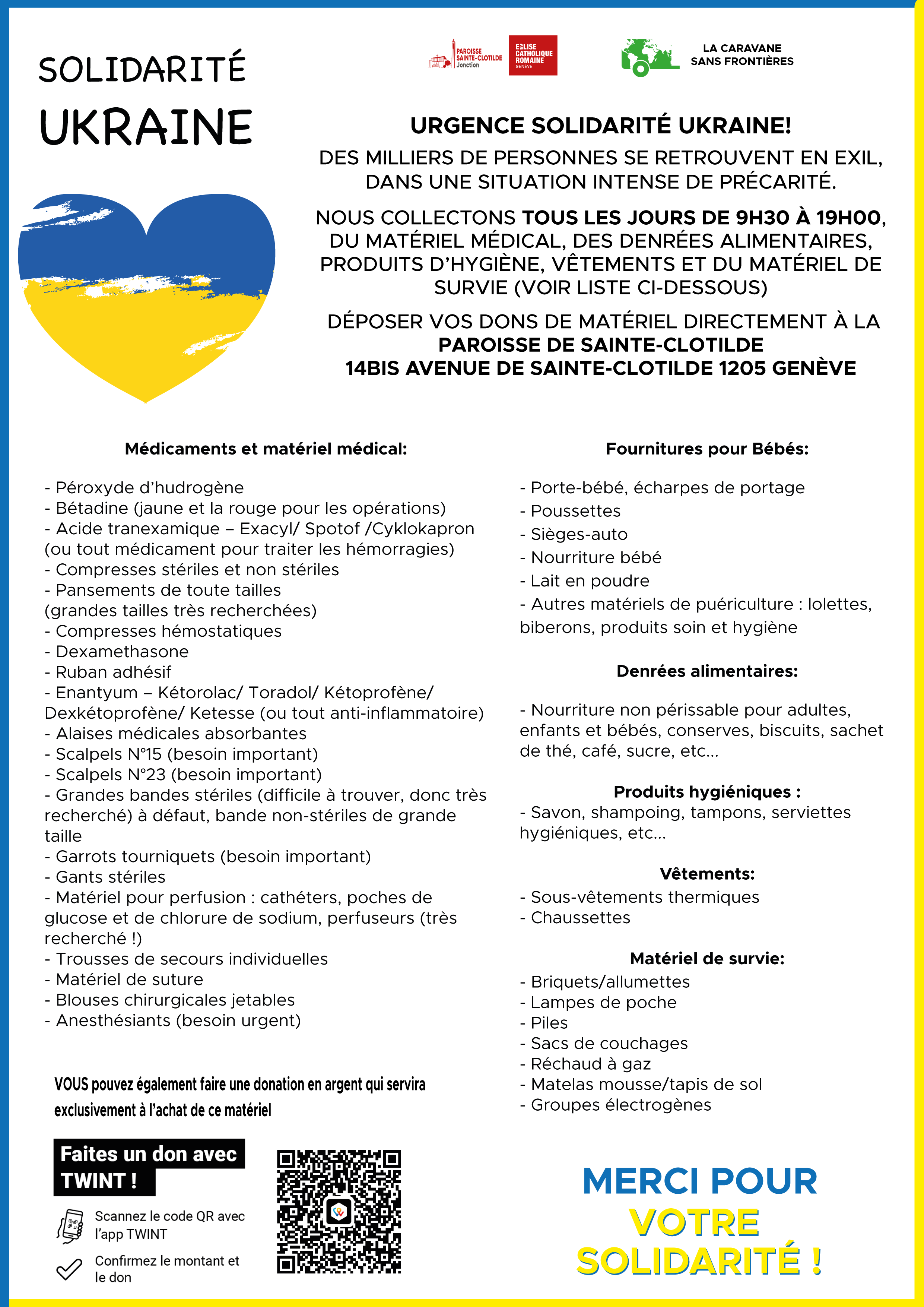 Liste Matériel Solidarité Ukraine Paroisse Sainte-Clotilde